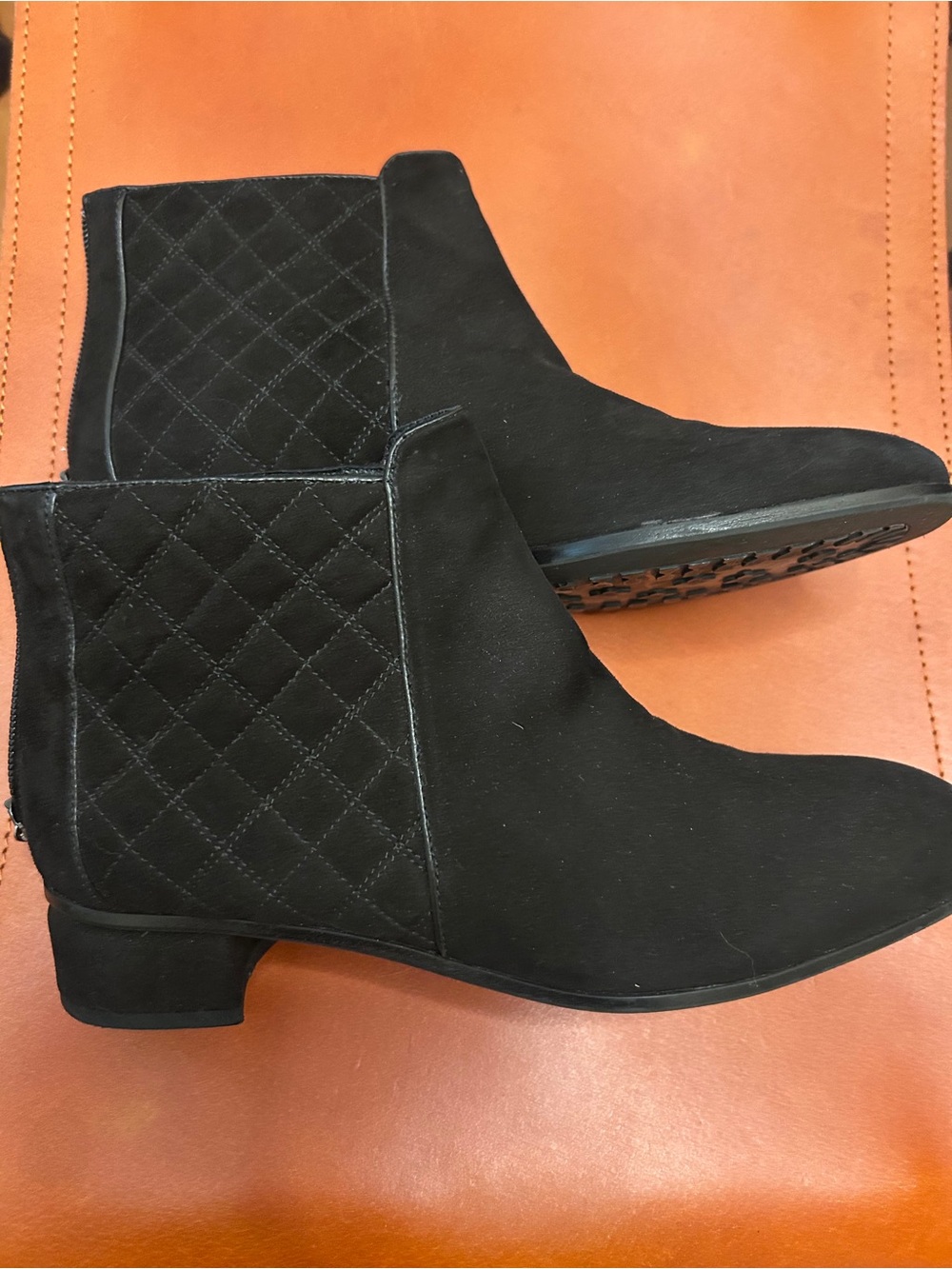Aquatalia Lacey Black Quilted Weatherproof Suede Ankle Booties, 8.5